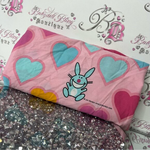 Happy bunny sheets Jim Benton top sheet hearts Pink and Blue Heart Bunny - Picture 1 of 6